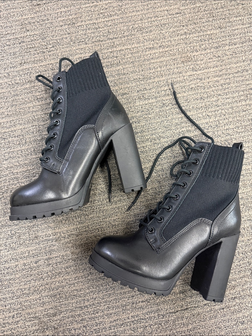 Aldo Black Lace-Up Platform Block Heel Ankle Boots